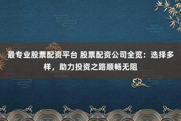 最专业股票配资平台 股票配资公司全览:选择多样,助力投资之路顺畅无阻