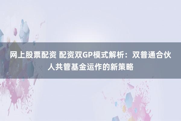 网上股票配资 配资双GP模式解析：双普通合伙人共管基金运作的新策略