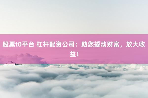 股票t0平台 杠杆配资公司：助您撬动财富，放大收益！