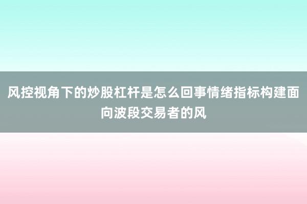 风控视角下的炒股杠杆是怎么回事情绪指标构建面向波段交易者的风
