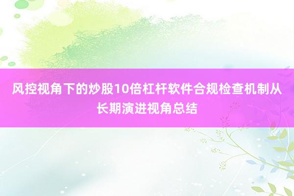 风控视角下的炒股10倍杠杆软件合规检查机制从长期演进视角总结
