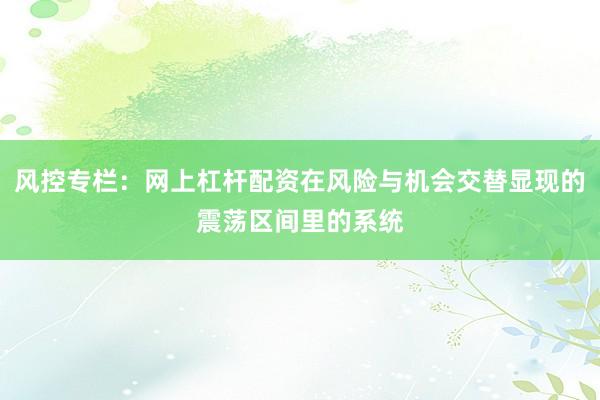 风控专栏:网上杠杆配资在风险与机会交替显现的震荡区间里的系统