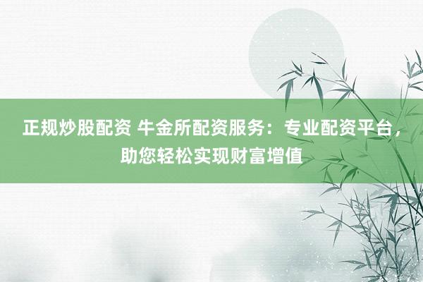 正规炒股配资 牛金所配资服务：专业配资平台，助您轻松实现财富增值